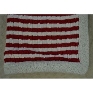 Target Limited Edition Red White Stripe Baby Blanket Cable Sweater Knit Sherpa